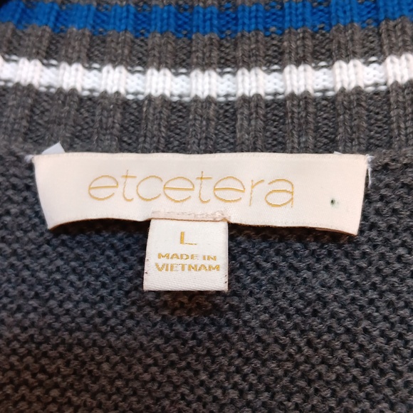 Etcetera Charcoal Gray Cardigan with Blue and White Ruffle Details - Picture 3 of 7